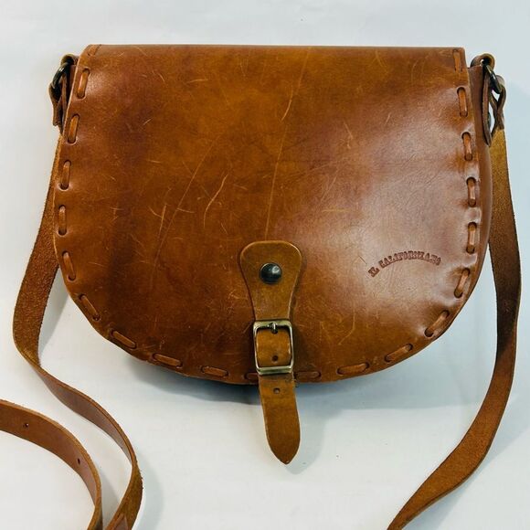 Mid Century 1960’s Brown Leather Hand Woven Saddle Bag EL CALIFORNIANS - Picture 10 of 13